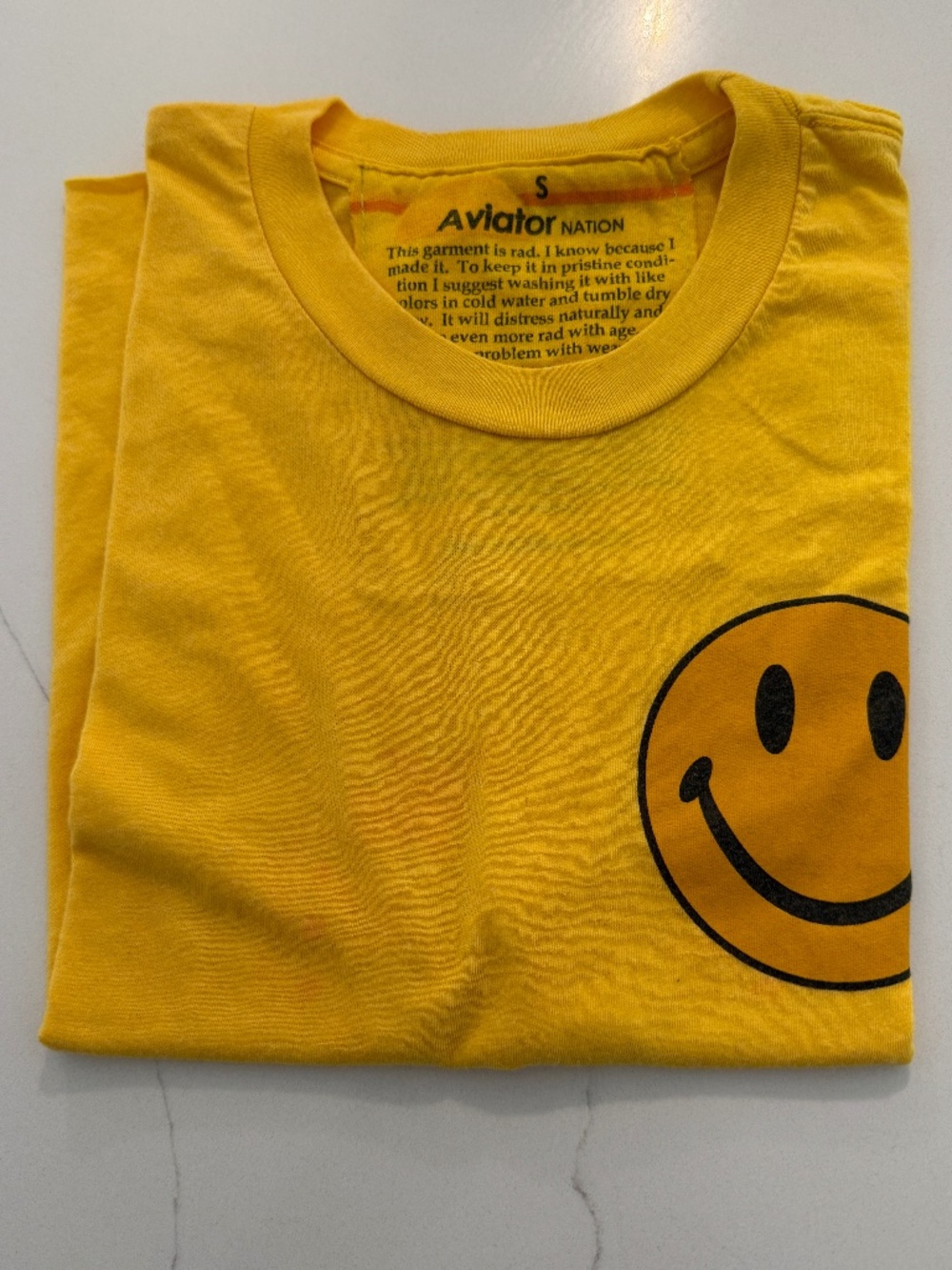 Aviator Nation Yellow Boyfriend Short Sleeve Tee Shirt Size S Smiley Face